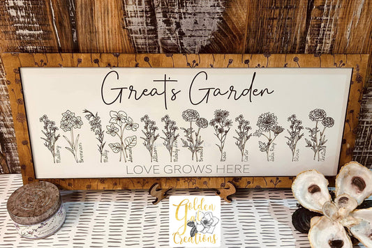 Personalized Grandma's Garden Sign, Birth Flower Sign, Wooden Birth Month Sign, Custom Floral Sign with Name, Mother's Day Gift,Gift for Mom