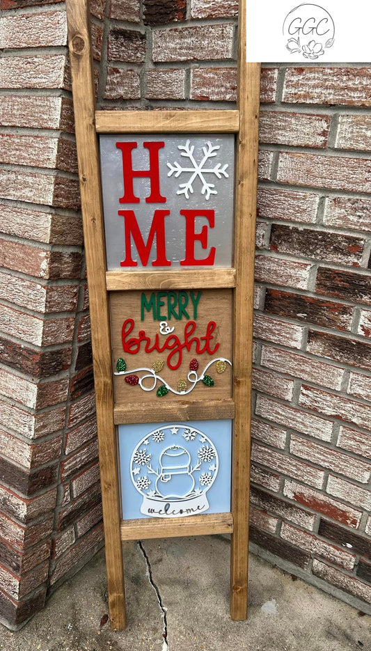 Customizable Wooden Ladder with Interchangeable Signs – Indoor & Outdoor Decor