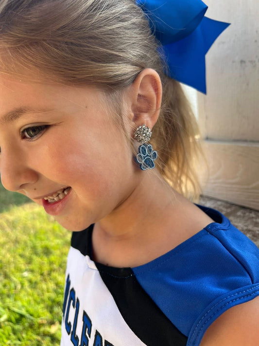 Royal Blue and Silver Paw Print Earrings