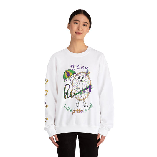 Mardi Gras King Cake Cartoon Sweatshirt - Festive Mardi Gras Sweatshirt for Swifties - King Cake I‘m the Problem Glitter Mardi Gras Sweatshirt