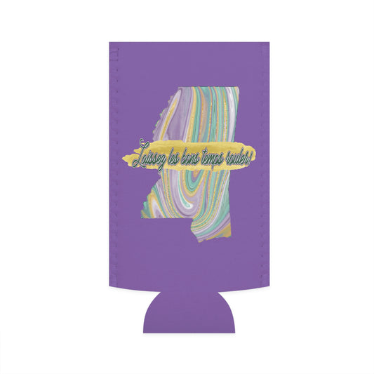 Personalized Mississippi Mardi Gras Krewe slim can koozie cooler