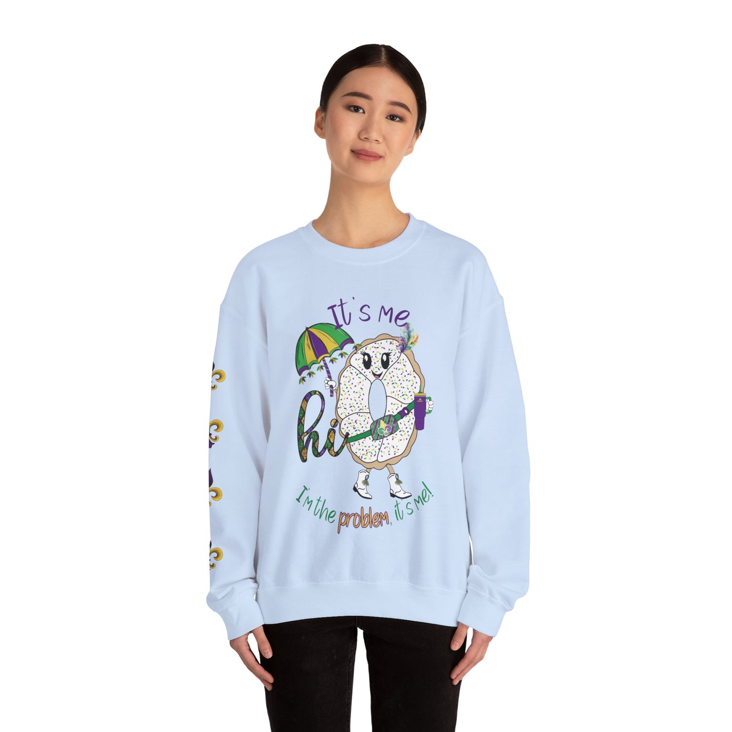 Mardi Gras King Cake Cartoon Sweatshirt - Festive Mardi Gras Sweatshirt for Swifties - King Cake I‘m the Problem Glitter Mardi Gras Sweatshirt