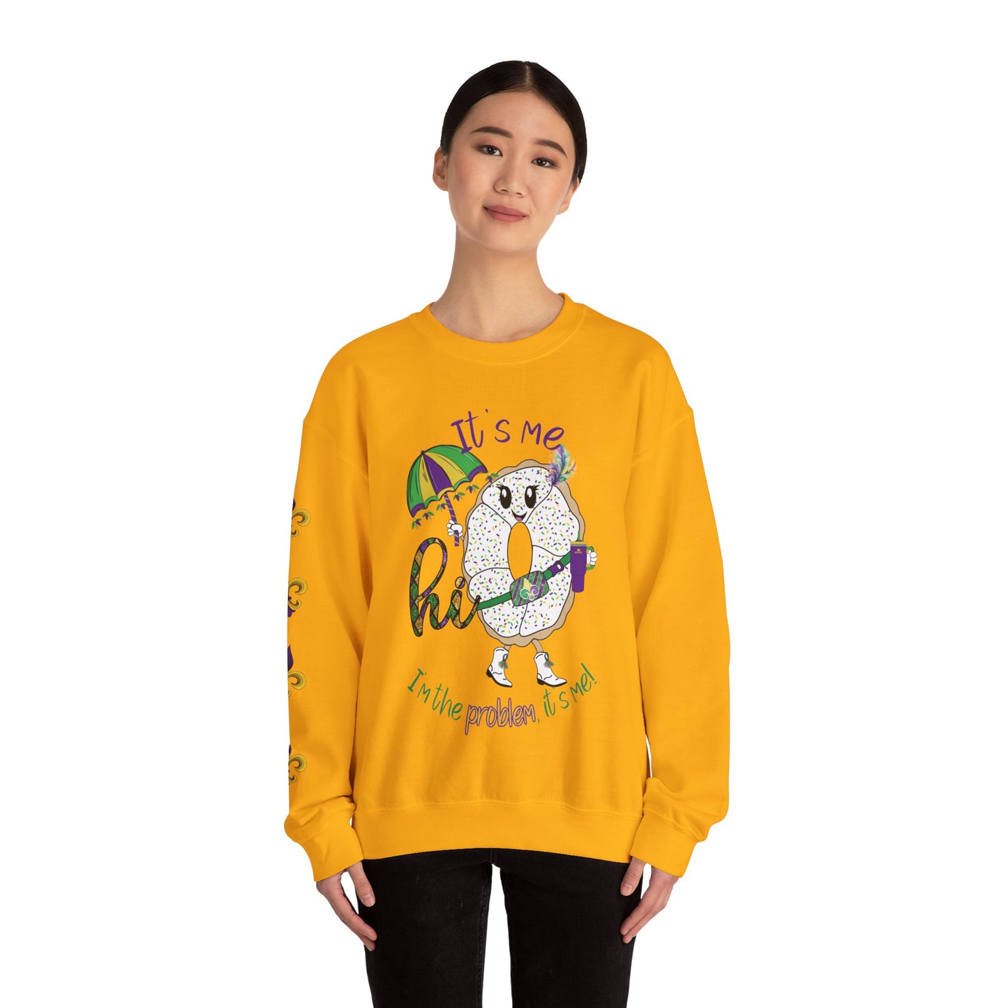 Mardi Gras King Cake Cartoon Sweatshirt - Festive Mardi Gras Sweatshirt for Swifties - King Cake I‘m the Problem Glitter Mardi Gras Sweatshirt