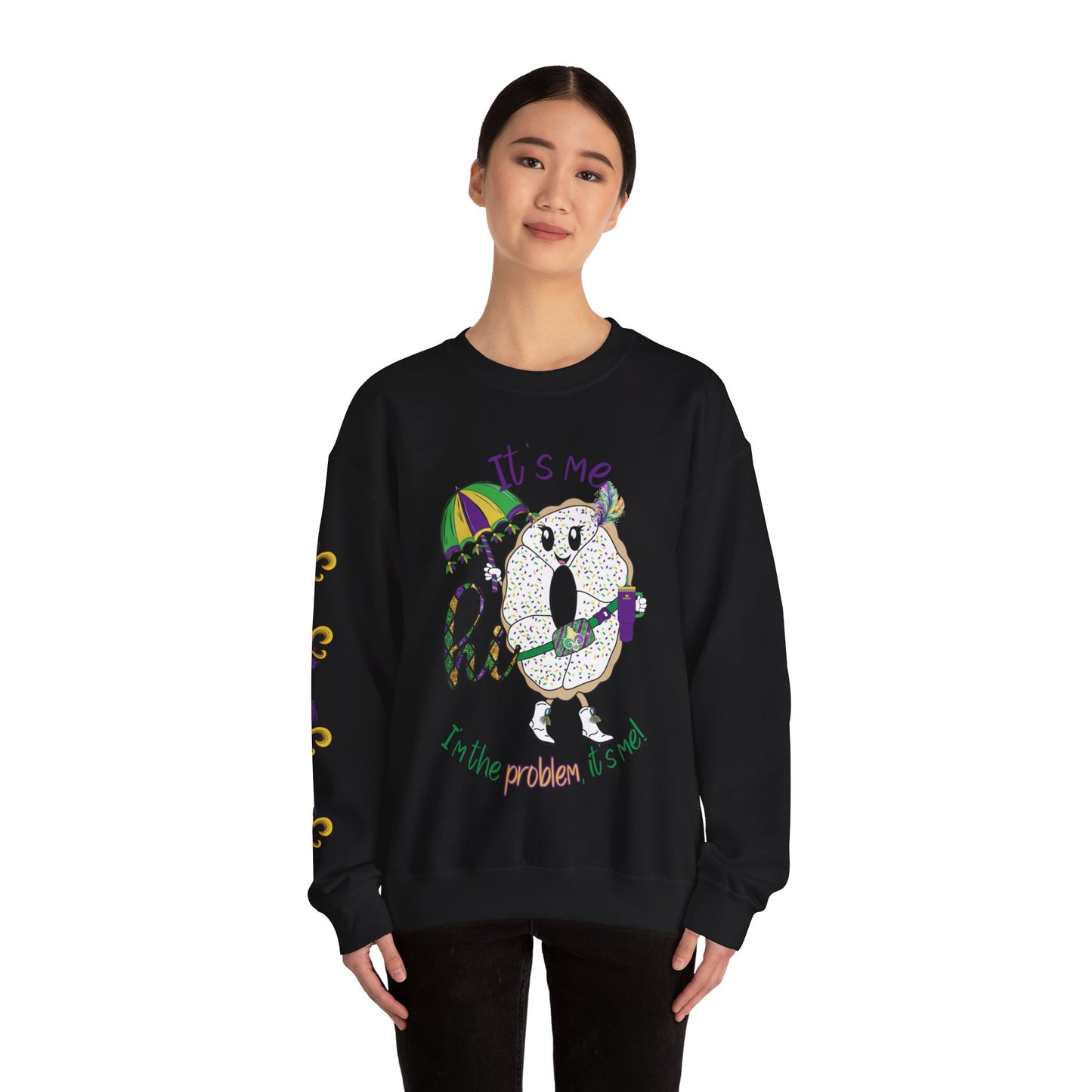 Mardi Gras King Cake Cartoon Sweatshirt - Festive Mardi Gras Sweatshirt for Swifties - King Cake I‘m the Problem Glitter Mardi Gras Sweatshirt