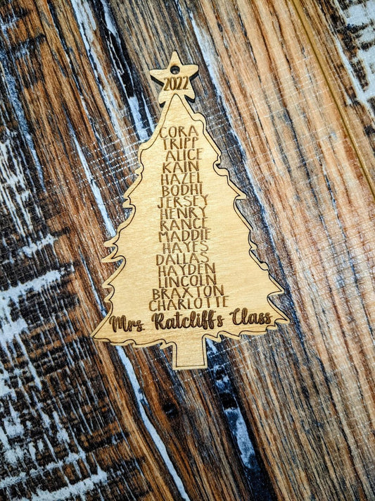 Personalized Christmas Tree Ornament For Teacher // Wooden Custom Class Roster Ornament // Teacher Appreciation Gift // Classroom List