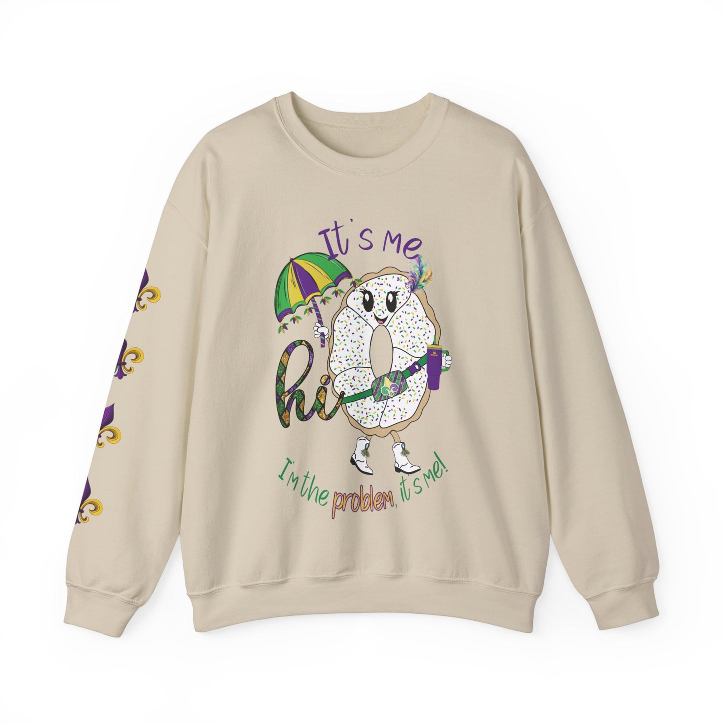 Mardi Gras King Cake Cartoon Sweatshirt - Festive Mardi Gras Sweatshirt for Swifties - King Cake I‘m the Problem Glitter Mardi Gras Sweatshirt