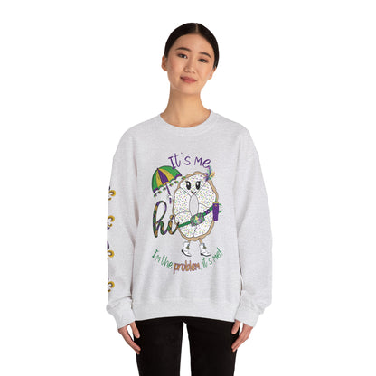 Mardi Gras King Cake Cartoon Sweatshirt - Festive Mardi Gras Sweatshirt for Swifties - King Cake I‘m the Problem Glitter Mardi Gras Sweatshirt