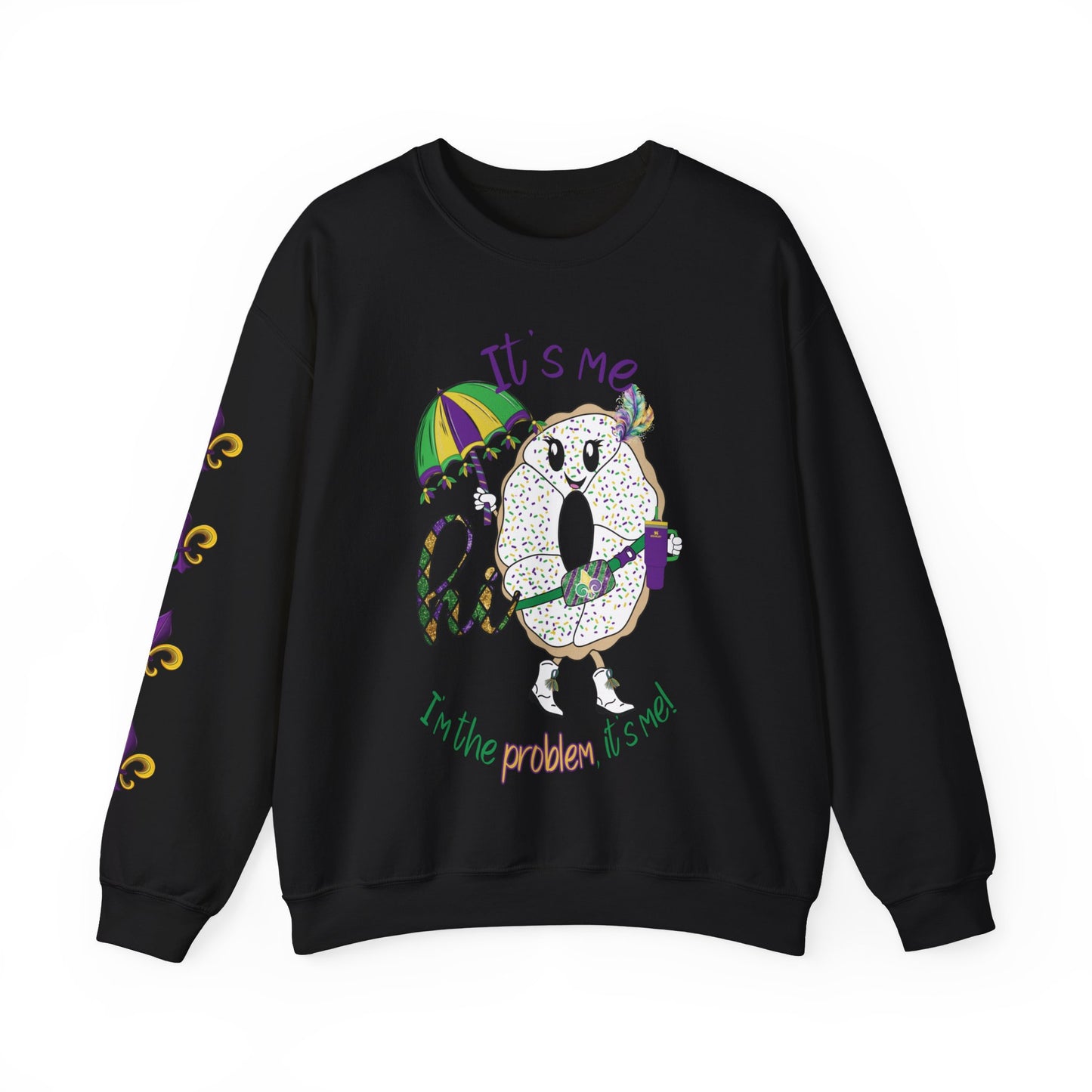 Mardi Gras King Cake Cartoon Sweatshirt - Festive Mardi Gras Sweatshirt for Swifties - King Cake I‘m the Problem Glitter Mardi Gras Sweatshirt