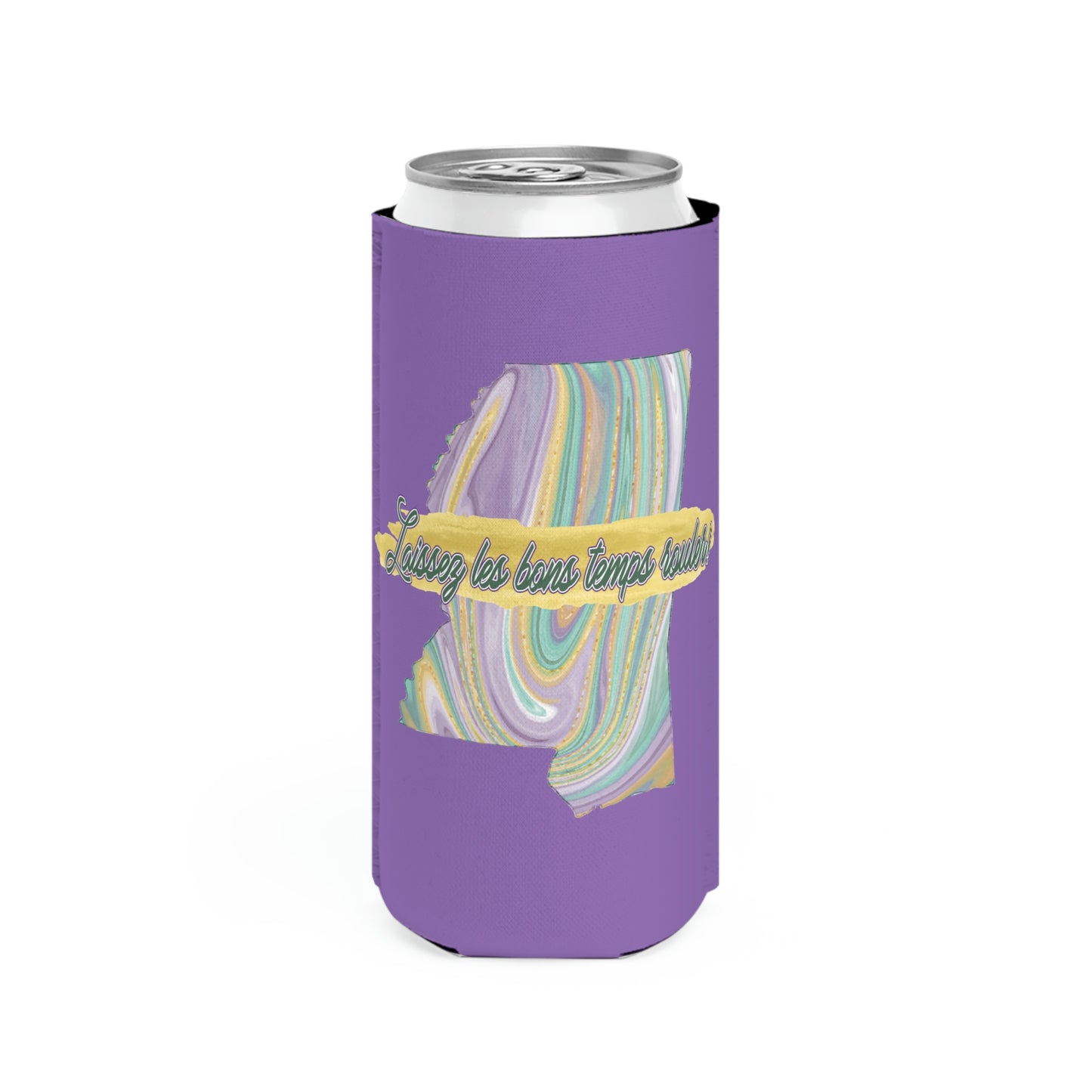 Personalized Mississippi Mardi Gras Krewe slim can koozie cooler