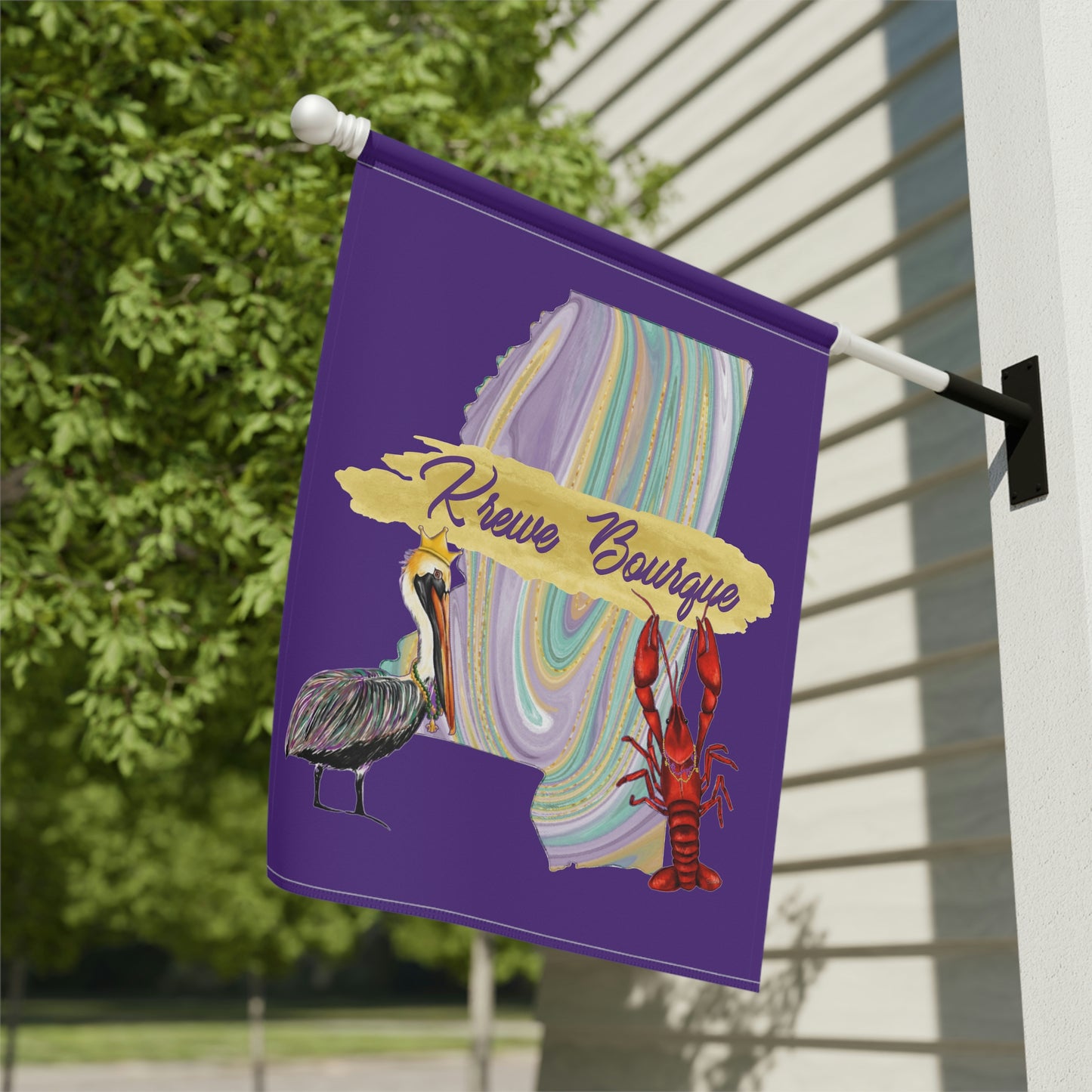 Personalized Family Name Mardi Gras Garden Flag Krewe Name