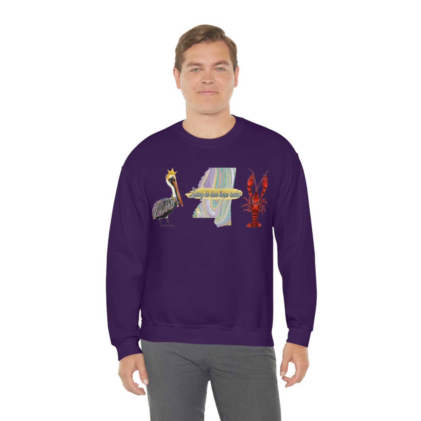 Mardi Gras Sweatshirt Mississippi Crawfish Pelican Unisex Heavy Blend™ Crewneck Sweatshirt
