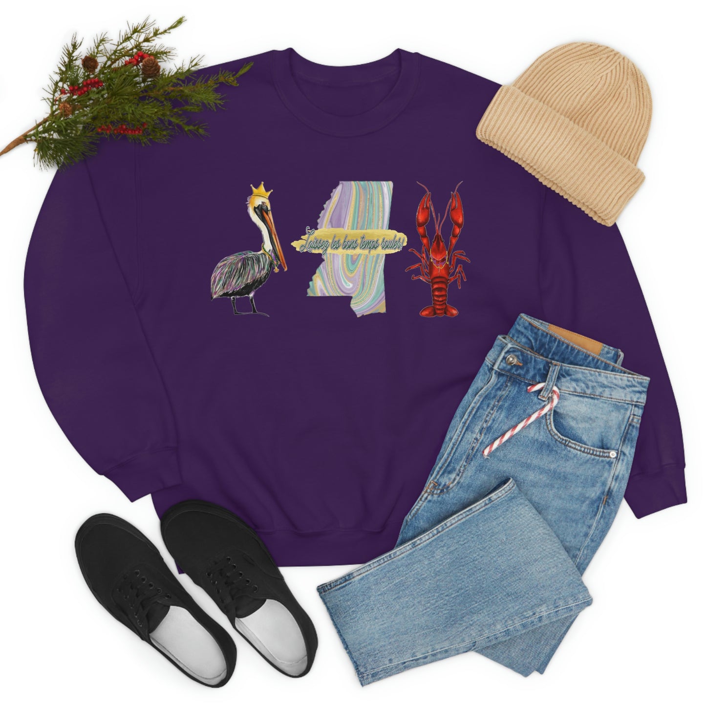 Mardi Gras Sweatshirt Mississippi Crawfish Pelican Unisex Heavy Blend™ Crewneck Sweatshirt