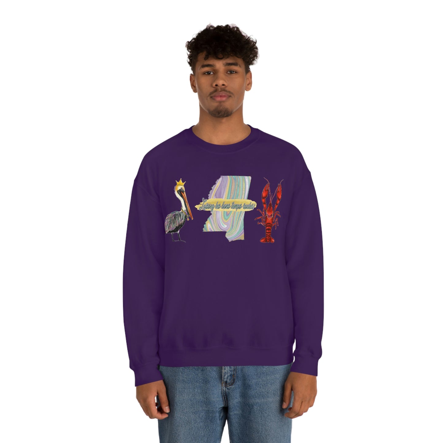 Mardi Gras Sweatshirt Mississippi Crawfish Pelican Unisex Heavy Blend™ Crewneck Sweatshirt
