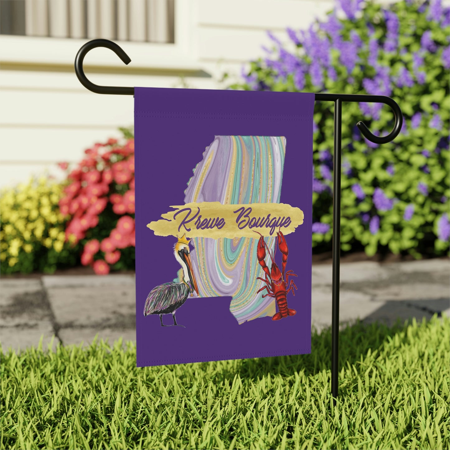 Personalized Family Name Mardi Gras Garden Flag Krewe Name